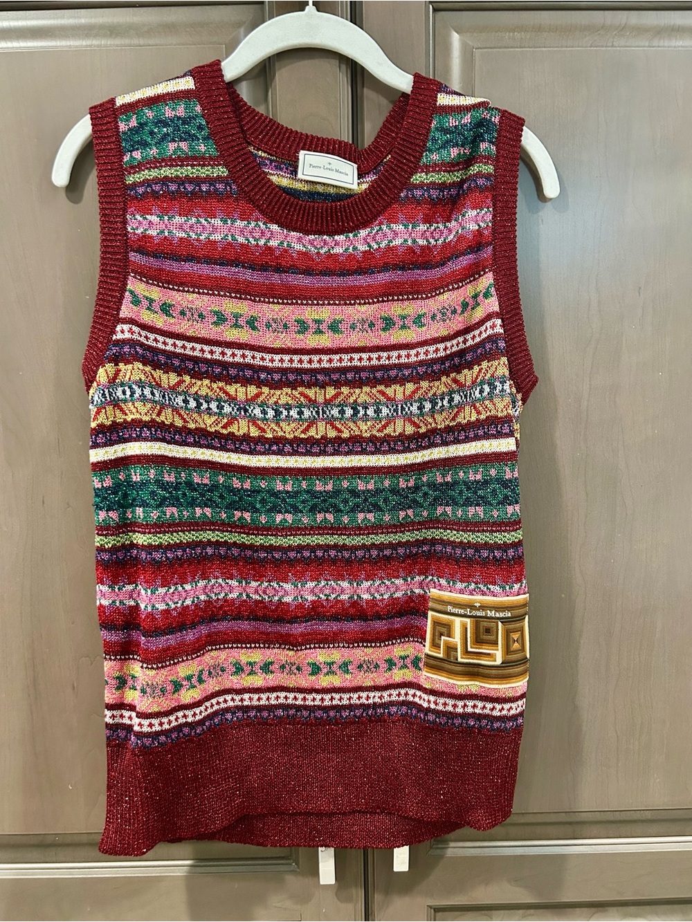 Pierre-Louis Mascia Striped Tricot Top in Bordeaux Red/Multicolor, Size S